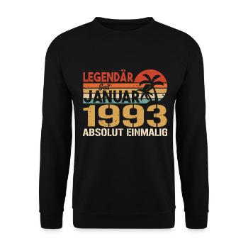 Geburtstagsgeschenk geboren im Januar 1993 - Unisex Pullover - Schwarz - Vorne - Alina (178cm) & Michal (187cm)
