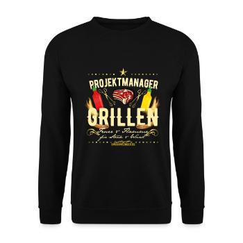 Projektmanager Grillen - Unisex Pullover - Schwarz - Vorne - Alina (178cm) & Michal (187cm)