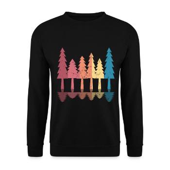 Retro Wald Outdoor Wandern Natur - Unisex Pullover - Schwarz - Vorne - Alina (178cm) & Michal (187cm)