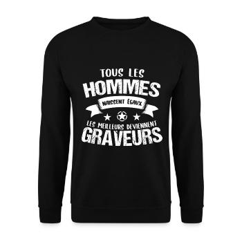 Graveur cadeau drôle humour - Sweat-shirt Unisexe - noir - Devant - Alina (178cm) & Michal (187cm)