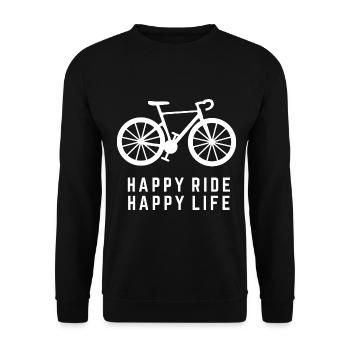 Happy Ride with Bicycle Fahrrad Sprüche - Unisex Pullover - Schwarz - Vorne - Alina (178cm) & Michal (187cm)