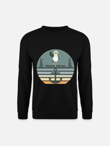 Moin mit Möwen dem Leuchtturm und Anker Moin - Unisex Pullover - Schwarz