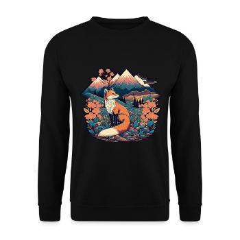 Fox Japan Cherry Blossom Flower Japanese Retro - Unisex Sweatshirt - black - Front - Alina (178cm) & Michal (187cm)