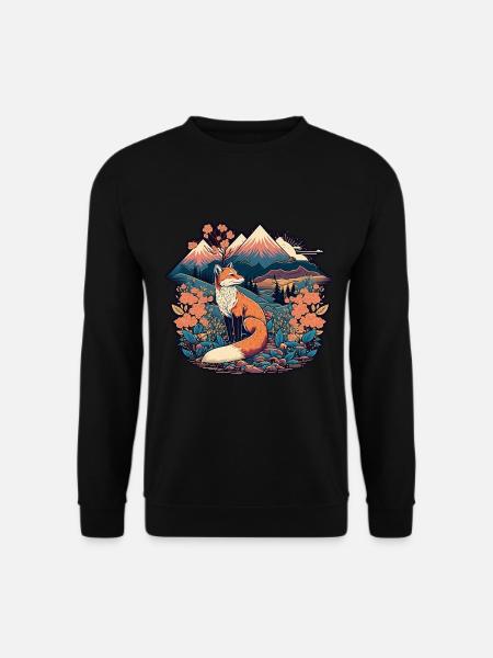 Fox Japan Fleur de cerisier Rétro Japonais - Sweat-shirt Unisexe - noir