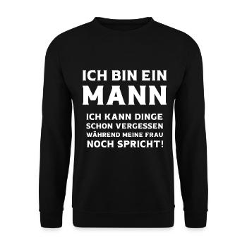 Ich bin ein Mann ich kann Dinge vergessen Männer - Unisex Pullover - Schwarz - Vorne - Alina (178cm) & Michal (187cm)