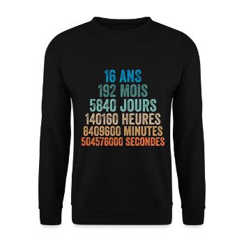16 Ans Anniversaire - cadeau d'anniversaire - Sweat-shirt Unisexe - noir - Devant - Alina (178cm) & Michal (187cm)