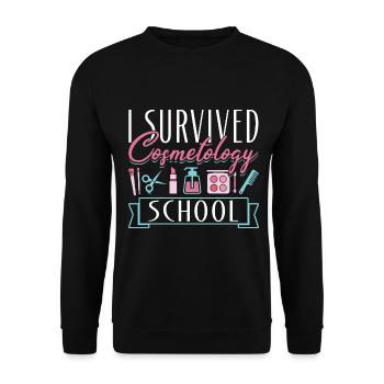 Cosmetologist I Survived - Unisex Pullover - Schwarz - Vorne - Alina (178cm) & Michal (187cm)