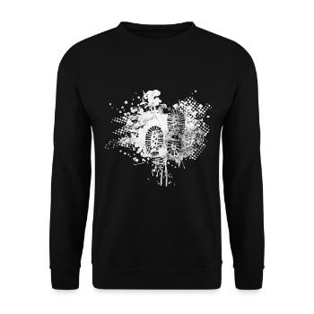 Spritzer - Wanderer Fußabdruck - (3) - Unisex Pullover - Schwarz - Vorne - Alina (178cm) & Michal (187cm)