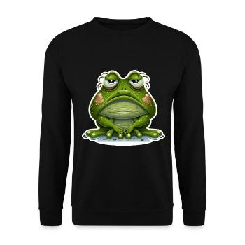 Cute Frog Amphibian Morning Grouch Grumpy Sleeping - Unisex Sweatshirt - black - Front - Alina (178cm) & Michal (187cm)