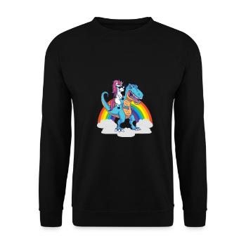 Dino Trex T-rex Dinosaurier Einhorn Regenbogen - Unisex Pullover - Schwarz - Vorne - Alina (178cm) & Michal (187cm)