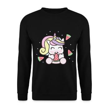 Pastèque Kawaii Licorne Fruits d’été Melons - Sweat-shirt Unisexe - noir - Devant - Alina (178cm) & Michal (187cm)