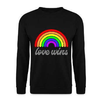 Liebe gewinnt Regenbogen Liebesgrafik - Unisex Pullover - Schwarz - Vorne - Alina (178cm) & Michal (187cm)