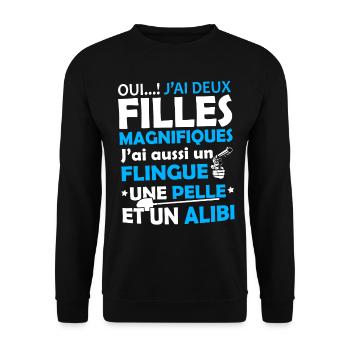 Tshirt pour Papa - J'ai deux Filles Magnifiques - Sweat-shirt Unisexe - noir - Devant - Alina (178cm) & Michal (187cm)