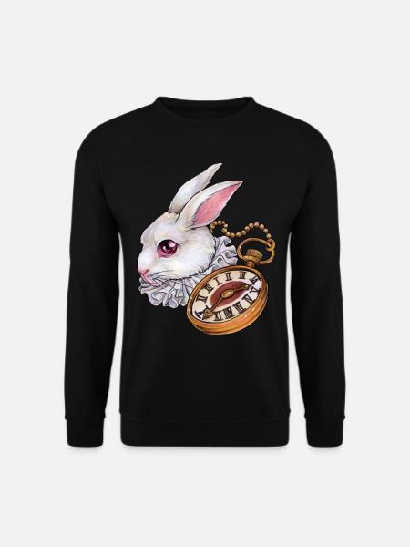 Weißes Kaninchen Hase mit Taschenuhr Alice Style - Unisex Pullover - Schwarz