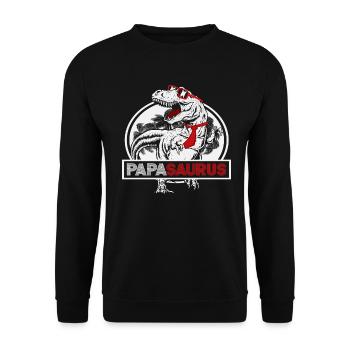 Papasaurus Father's Day Dinosaur T-Rex Gift Idea - Unisex Sweatshirt - black - Front - Alina (178cm) & Michal (187cm)