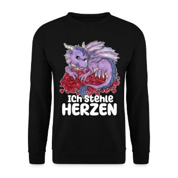 Ich stehe Herzen Süßer Drache auf Herzen Valentin - Unisex Pullover - Schwarz - Vorne - Alina (178cm) & Michal (187cm)