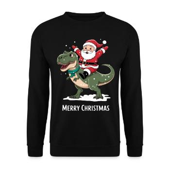 Dinosaur T-Rex Christmas Santa Claus - Unisex Sweatshirt - black - Front - Alina (178cm) & Michal (187cm)