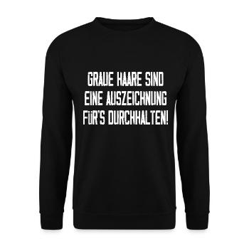 Graue Haare Sind Eine Auszeichnung - Unisex Pullover - Schwarz - Vorne - Alina (178cm) & Michal (187cm)