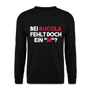 BEI RUCOLA FEHLT DOCH EIN "M"? - Unisex Pullover - Schwarz - Vorne - Alina (178cm) & Michal (187cm)