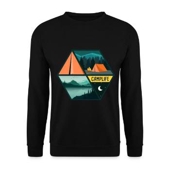 Camping Camper Outdoor Tent - Unisex Pullover - Schwarz - Vorne - Alina (178cm) & Michal (187cm)
