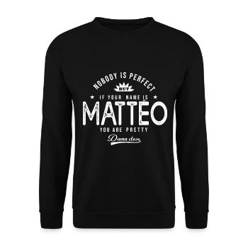 Mattéo cadeau shirt personnalisé prénom mattéo - Sweat-shirt Unisexe - noir - Devant - Alina (178cm) & Michal (187cm)