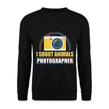 Photography Camera Lens I Shoot - Unisex Pullover - Schwarz - Vorne - Alina (178cm) & Michal (187cm)