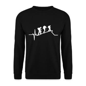 Wandersport Herzschlag Berg - Unisex Pullover - Schwarz - Vorne - Alina (178cm) & Michal (187cm)