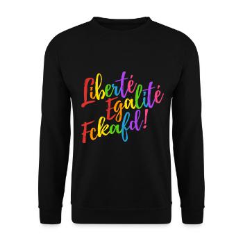 Liberté Egalité Fckafd - Gegen AFD, gegen rechts - Unisex Pullover - Schwarz - Vorne - Alina (178cm) & Michal (187cm)
