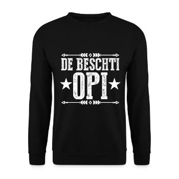 De Beschti Opi Bescht Opa - Unisex Pullover - Schwarz - Vorne - Alina (178cm) & Michal (187cm)