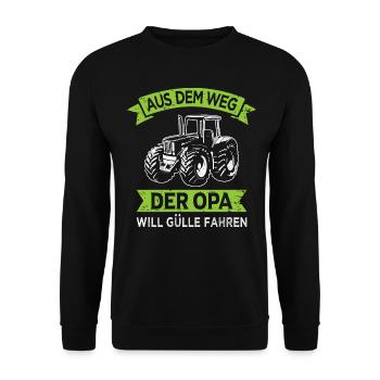 Traktor Opa will Gülle fahren Landwirt Großvater - Unisex Pullover - Schwarz - Vorne - Alina (178cm) & Michal (187cm)
