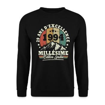 Millésime 1994, Cadeau D'anniversaire 29 Ans - Sweat-shirt Unisexe - noir - Devant - Alina (178cm) & Michal (187cm)