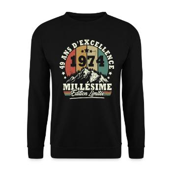 Millésime 1974, Cadeau D'anniversaire 49 Ans - Sweat-shirt Unisexe - noir - Devant - Alina (178cm) & Michal (187cm)