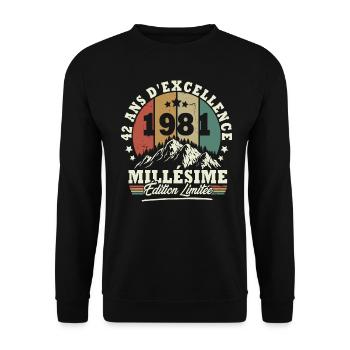 Millésime 1981, Cadeau D'anniversaire 42 Ans - Sweat-shirt Unisexe - noir - Devant - Alina (178cm) & Michal (187cm)