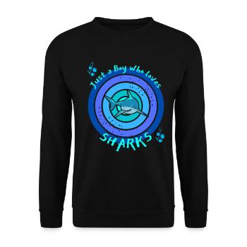Nur ein Junge, der Haie liebt. Hai - Unisex Pullover - Schwarz - Vorne - Alina (178cm) & Michal (187cm)
