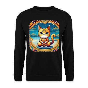 Niedliche Katze in Buddha Yoga Position - Unisex Pullover - Schwarz - Vorne - Alina (178cm) & Michal (187cm)
