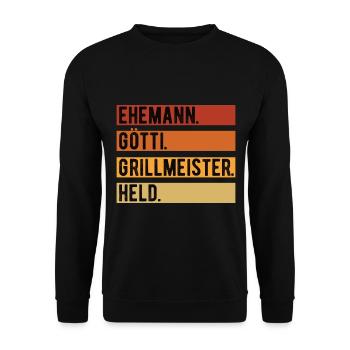 Ehemann Götti Grillmeister Held Götti Geschenk - Unisex Pullover - Schwarz - Vorne - Alina (178cm) & Michal (187cm)