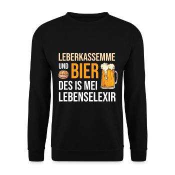 Leberkassemmel & Bier Des Is Mei Lebenselexier - Unisex Pullover - Schwarz - Vorne - Alina (178cm) & Michal (187cm)
