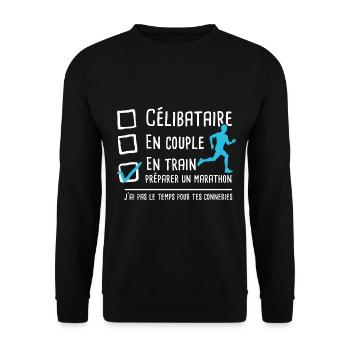 Cadeau coureur marathon humour marathonien running - Sweat-shirt Unisexe - noir - Devant - Alina (178cm) & Michal (187cm)