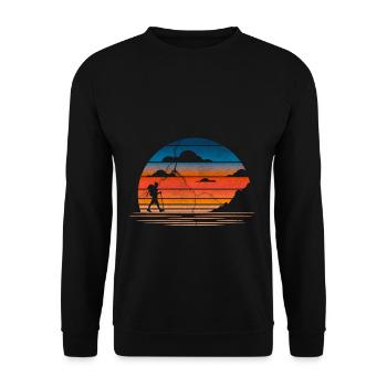 Retro Backpacker Hiking Vintage Design Men Women - Unisex Pullover - Schwarz - Vorne - Alina (178cm) & Michal (187cm)