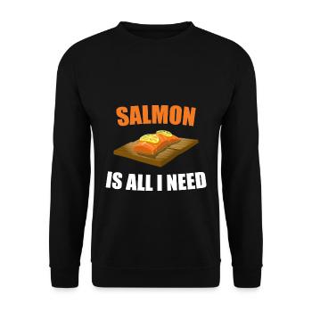 Lachs - Unisex Pullover - Schwarz - Vorne - Alina (178cm) & Michal (187cm)