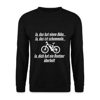 Ebike Rentner Sport lustige Sprüche Mountainbike - Unisex Pullover - Schwarz - Vorne - Alina (178cm) & Michal (187cm)