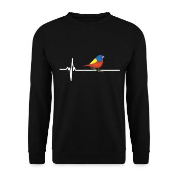 Bemaltes Ammerhemd Birder Vogelliebhaber Herzschlag - Unisex Pullover - Schwarz - Vorne - Alina (178cm) & Michal (187cm)