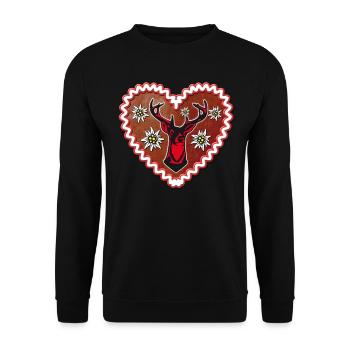 01 Lebkuchenherz Hirsch Edelweiss Enzian Hirschkop - Unisex Pullover - Schwarz - Vorne - Alina (178cm) & Michal (187cm)