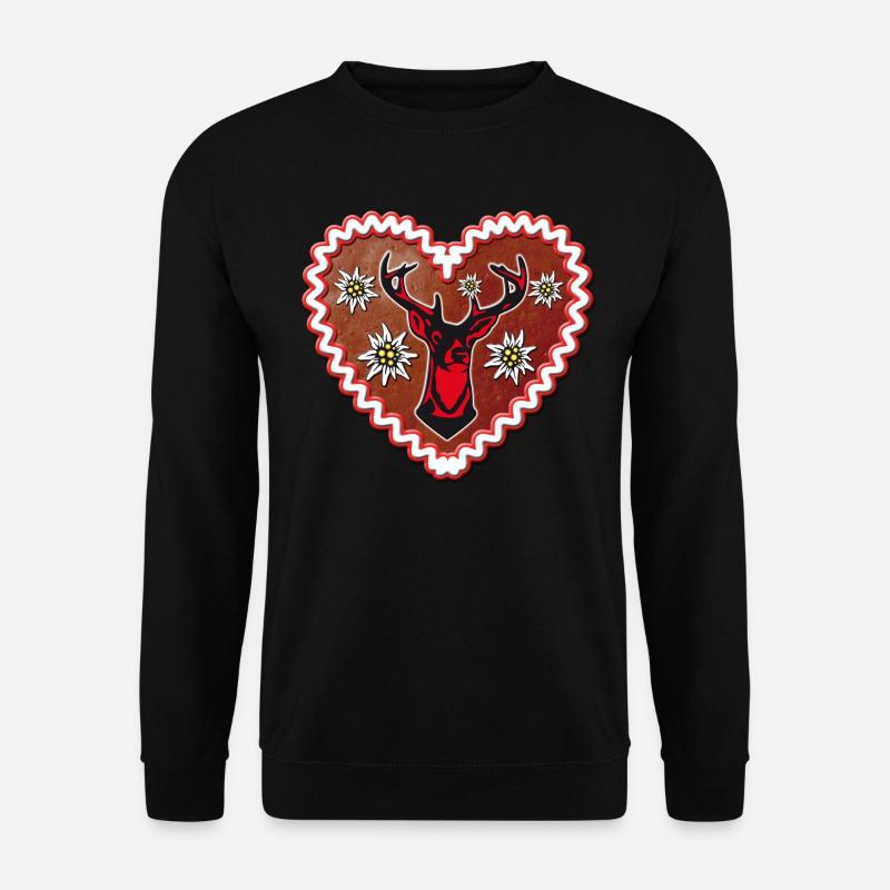 01 Lebkuchenherz Hirsch Edelweiss Enzian Hirschkop - Unisex Pullover - Schwarz