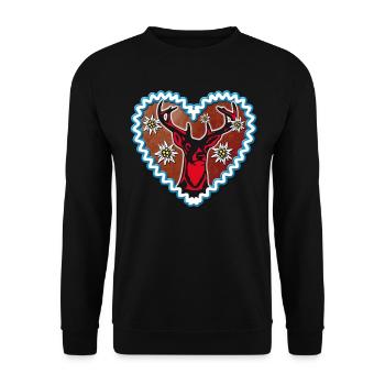 02 Lebkuchenherz Hirsch Edelweiss Enzian Hirschkop - Unisex Pullover - Schwarz - Vorne - Alina (178cm) & Michal (187cm)