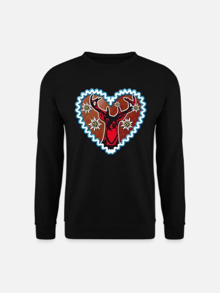 02 Lebkuchenherz Hirsch Edelweiss Enzian Hirschkop - Unisex Pullover - Schwarz