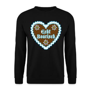 06 Echt Boarisch Lebkuchenherz Edelweiss - Unisex Pullover - Schwarz - Vorne - Alina (178cm) & Michal (187cm)