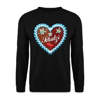 22 Lebkuchenherz Schatzi Liebe Bayern Herzen - Unisex Pullover - Schwarz - Vorne - Alina (178cm) & Michal (187cm)