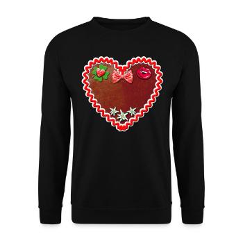 55 Lebkuchenherz Schatzi Dein eigener Text - Unisex Pullover - Schwarz - Vorne - Alina (178cm) & Michal (187cm)