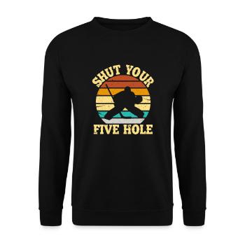 Hockeytormann Eishockey Hockey Torwart Geschenk - Unisex Pullover - Schwarz - Vorne - Alina (178cm) & Michal (187cm)